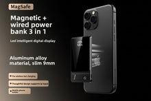 Load image into Gallery viewer, MagSafe magnetic and wired power bank with smartphone on a black background